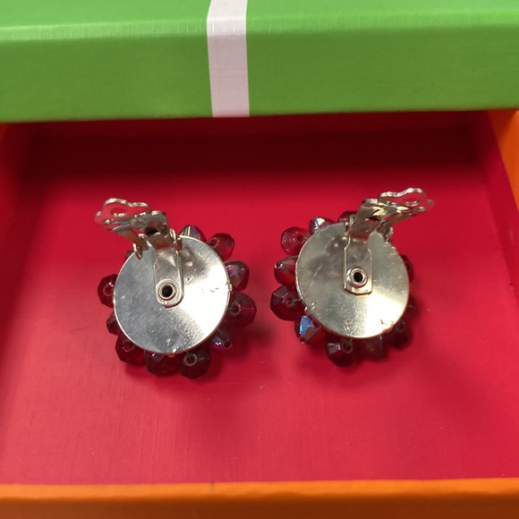 Vintage Red Clip on Large Earrings. - Picture 2 of 7